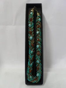 Vintage Twisted Braided Beads 18" Choker Necklace Turquoise Bonze India W/ Box - Picture 1 of 8