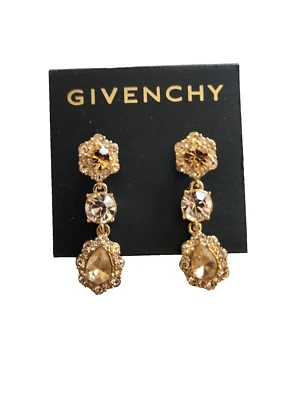Original Givenchy Plated Gold Drop Dangle Earrings Gold Tone Crystal NWT - Image 1 of 3