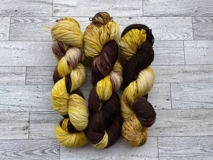 Yarn Hand Dyed 3 Lot Fingering Sock Weight Wool Blend Variegated Skein Brown - Picture 1 of 6