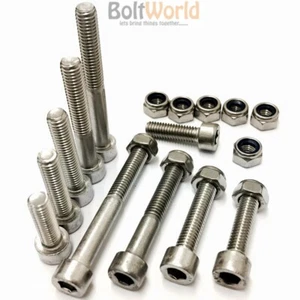 TORNILLOS TAPA DE ENCHUFE DE ACERO INOXIDABLE M12 / 12MM A2 CON TUERCAS NYLOC PERNOS DE CABEZA HEXAGONALES - Imagen 1 de 3
