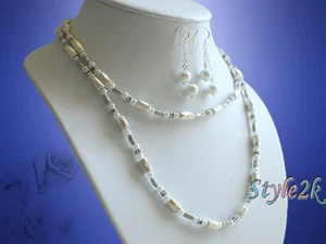 Magnetic Necklace Earrings Set Bracelet 36" anklet Neck collar White Hematite - Picture 1 of 3