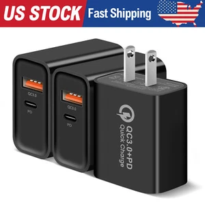 Power 2 Port USB Black Wall Charger USB Fast Quick Charge QC 3.0 Adapter Plug US - Picture 1 of 29
