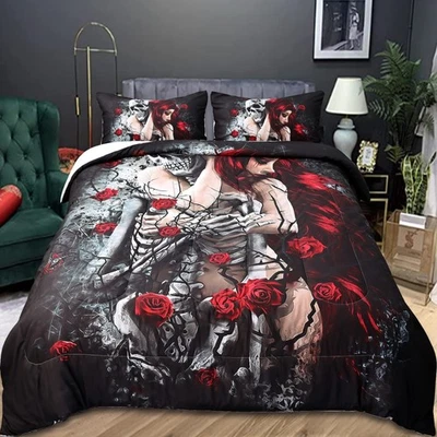 Juego de ropa de cama ZHH con funda nórdica calavera tamaño king temas góticos de Halloween (1 X Qu... Foto 1 de 4