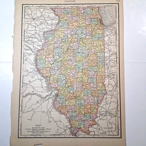 Antique 1895 Illinois Indiana Color Map Rand-McNally Atlas Page - Picture 1 of 9