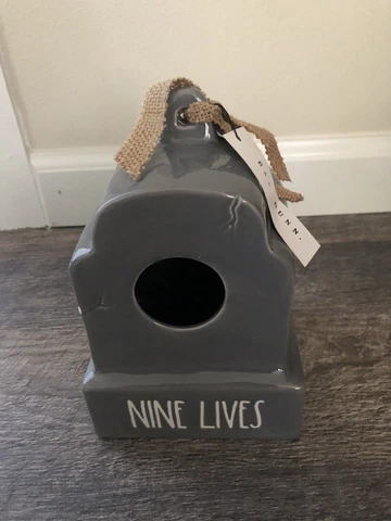 Rae Dunn Halloween Grave Tomb Decoration Bird Feeder "Nine Lives” New! Cover