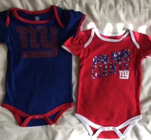 NFL New York Giants Baby Girl Bodysuit Romper Blue Red 1 Piece Infant Football - Picture 1 of 5