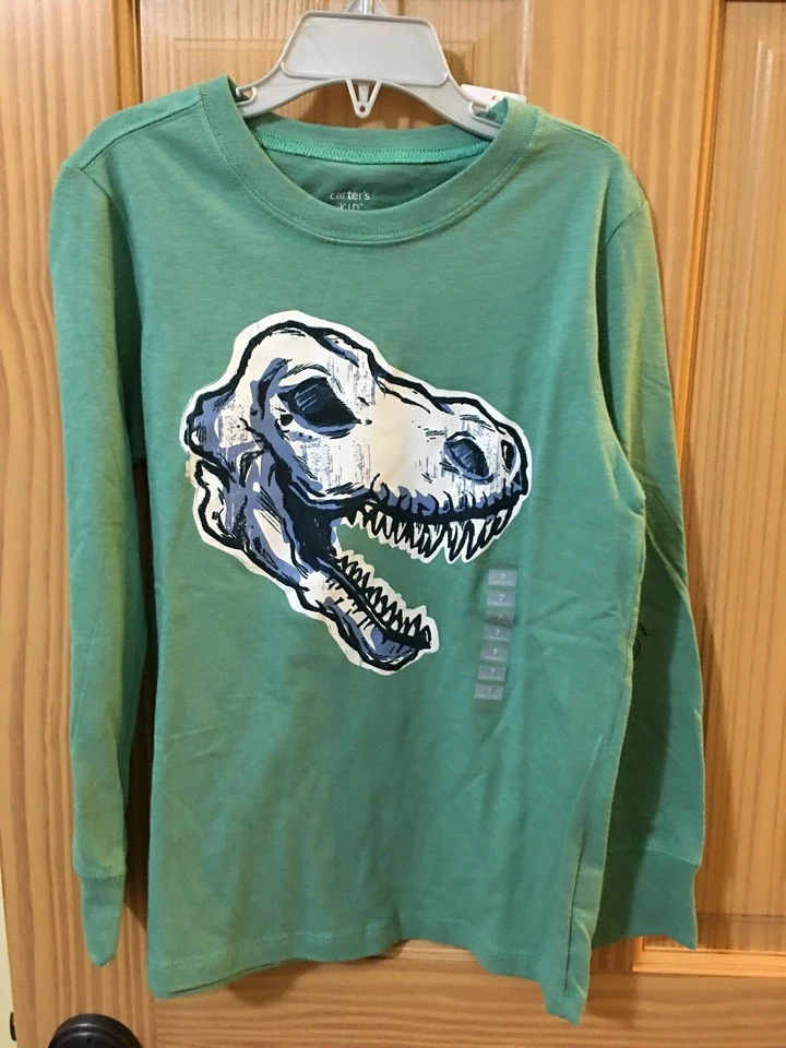 New Carter's Dinosaur Skeleton Boys Long Sleeve Shirt Top Green 7,10,12,14 - Image 1 of 1
