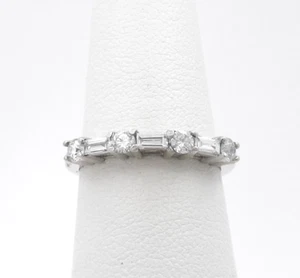 14k White Gold Natural Diamond Wedding Band Anniversary Ring Round Baguette sz6 - Picture 1 of 12