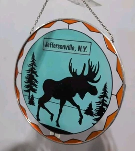 Jefferson NY 6" Glass Moose Hanging Sign - Spoontiques - Picture 1 of 3