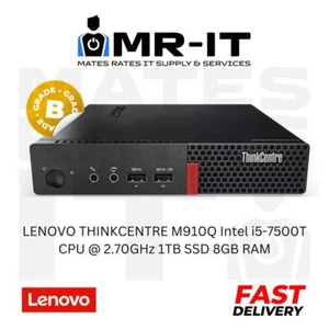 LENOVO THINKCENTRE M910Q Intel i5-7500T CPU @ 2.70GHz 1TB SSD 8GB RAM B GRADE - Picture 1 of 1