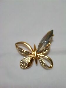 Reino Unido Hermosa mariposa con cristales chapado en oro Azul Broche Hijab Pin Regalo 7032