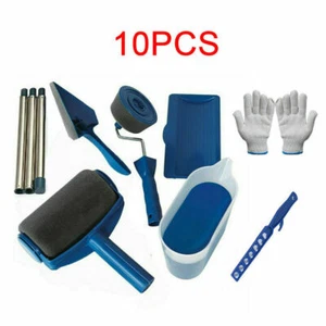 10Pcs Handle Paint Roller Pro Paint Brush Flocked Edger Wall Painting Tool Set - Picture 1 of 12