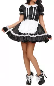 Niña Sexy Doncella Sissy Negro Satén Bloqueable Vestido Disfraz Cosplay CD/TV A medida s - Imagen 1 de 4