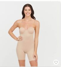 Assets Spanx Bodysuit Strapless Medium 10216r Nude Cupped Mid Thigh Shaping D3