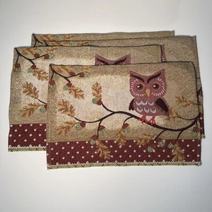 Owl Tapestry Placemats Fall Autumn Set Of 4 12”x18” - Picture 1 of 6