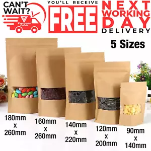 Kraft Paper Bag / Window Stand Up Pouch Zip Lock Resealable Heat Seal Display - Picture 1 of 14