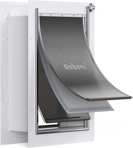 Baboni 3-Flap Pet Door for Wall, Steel Frame and Telescoping Tunnel, Aluminum Lo - Picture 1 of 7