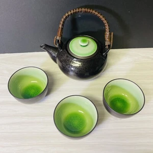 Tea set four asian-inspired Sake/tea cups and wood handled teapot. Read Descrip - Picture 1 of 8