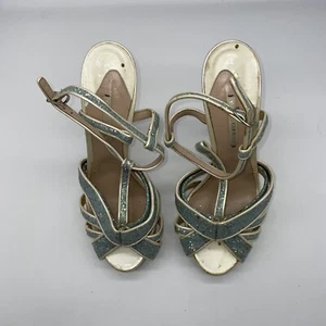 Nicholas Kirkwood Platform Sandals Blue/Cream Patent Leather Glitter T Strap - Picture 1 of 6