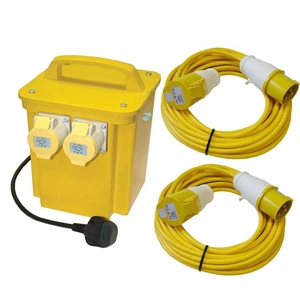 Faithfull 3.3 KVA Transformer 16 amp twin sockets - 2 x 10M extension leads 110v - Picture 1 of 1