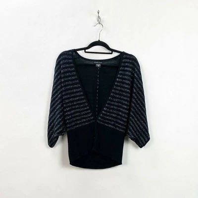 New York & Company Medium Womens Black Silver Sparkle Striped Cardigan Sweater - Image 1 of 4