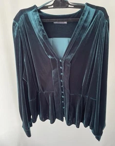 Marks And Spencer’s Evergreen Velvet Long Sleeve Blouse, Size 22 - Picture 1 of 6