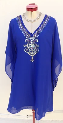 AUTOGRAPH Azure Blue Shimmer Tunic TOP Size 16 NWT Embellished Kaftan Beaded - image 1 of 4