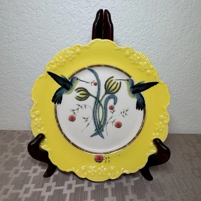 Anthropologie LOU ROTA Mesa Natural Colibríes Amarillos 9" Ensalada Postre Plato   Foto 1 de 4