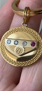 Vintage Natural Old Cut Diamonds Ruby 1/20 10k Gold Filled Globe Medal Charm - Picture 1 of 24