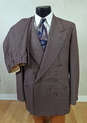 Vtg 1940s Micro Pinstripe Double Breasted Peak Lapel Suit 40-41 - Image 1 of 4