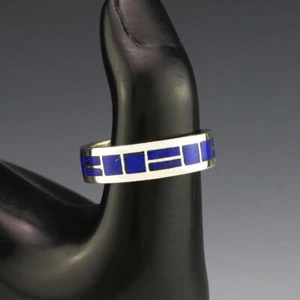 NATIVE AMERICAN ZUNI STERLING SILVER & LAPIS RING BY NANCY & SHELDON WESTIKA - Picture 1 of 5