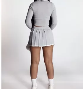 2 Piece Faux Button Detail Flap Pocket Pleated Skort. Size L In Heather Gray - Picture 1 of 7