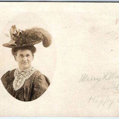 1908 Alamogordo, NM Victorian Feather Hat Lady RPPC Woman Portrait Pollock A155 - Image 1 of 4