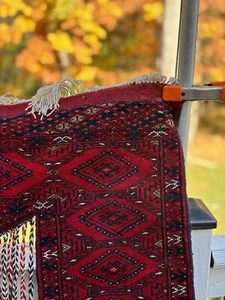 Antigua manta textil de lana hecha a mano para montar de caballo, alfombra roja tribal turcomana Yomut - Imagen 1 de 18