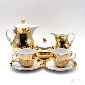 Vintage Wunsiedel Bavaria Kaffeeservice Mokkaservice aus Porzellan 7-teilig Gold - Bild 1 von 12
