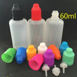 2 once (60 ml) bottiglie contagocce in plastica spremigibili LDPE a prova di bambino (lotto di 50) - Foto 1 di 3