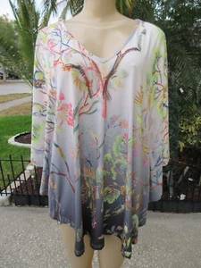Lily by Firmiana 2X Damen Boho Abstrakt Print Top Bluse Fließend Tunika Multi - Bild 1 von 15