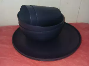new 6 pcs Mainstays Plastic Dinner Plates,Cereal Bowls & Tumblers Set, dark blue - Picture 1 of 7