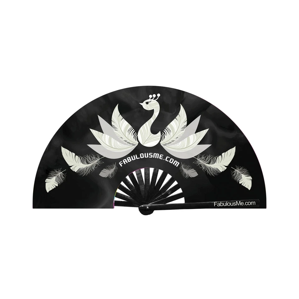 Ventilador FabulousMe® Logo B/N Brillo UV Bambú Clack Fan de FabulousMe® para fiestas Foto 1 de 2