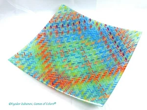   Large Square Fused Glass Plate "Summer Evening" - Picture 1 of 9