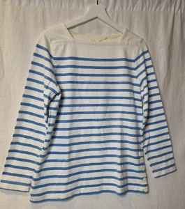 Seasalt Cornwall white & blue striped (UK10) sweatshirt, nautical organic cotton - Picture 1 of 7