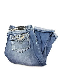 Miss Me Capri Jeans Girls Size 16 Denim Light Wash Embellished Pockets - Flowers - Picture 1 of 8