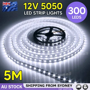 5m Flexible Bright LED Strip Lights 12V Waterproof 5050 SMD Cool White 300 LEDs - Picture 1 of 9