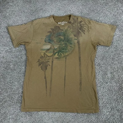 Camisa masculina Margaritaville marrom média verde cabeça de papagaio palmeira Jimmy Buffett - Imagem 1 de 4