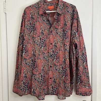 Camisa de hombre Tallia roja azul naranja cachemira manga larga botones talla 2 Xl preppy Foto 1 de 4