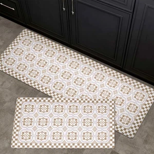 2 Piece Set Boho Kitchen Mats for Floor Bohemian Moroccan Tile Anti Fatigue K... - Picture 1 of 1