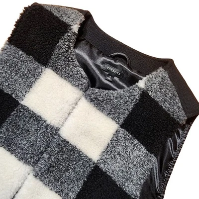 Chaleco Talbots Mezcla de Lana Búfalo Cuadros Sherpa Largo Forrado Negro Blanco Talla S Foto 1 de 4