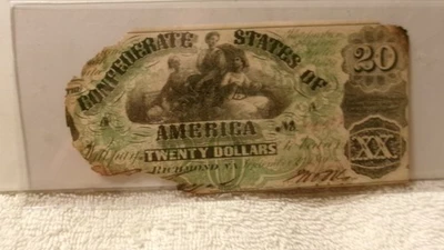 Authentic Confederate $20 Note Paper Currency 1861 Type 17-99   A Rarity 7 - Image 1 of 3