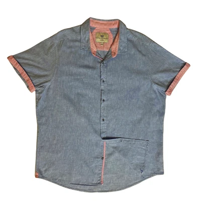 Report Collection Men's Shirt XL Linen Blend Button Down Short Sleeves Pink Trim - Image 1 of 4