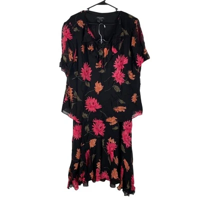 Cynthia Howie Blouse Skirt Set Womens 18W Silk Black Floral Dressy Elegant - Image 1 of 4